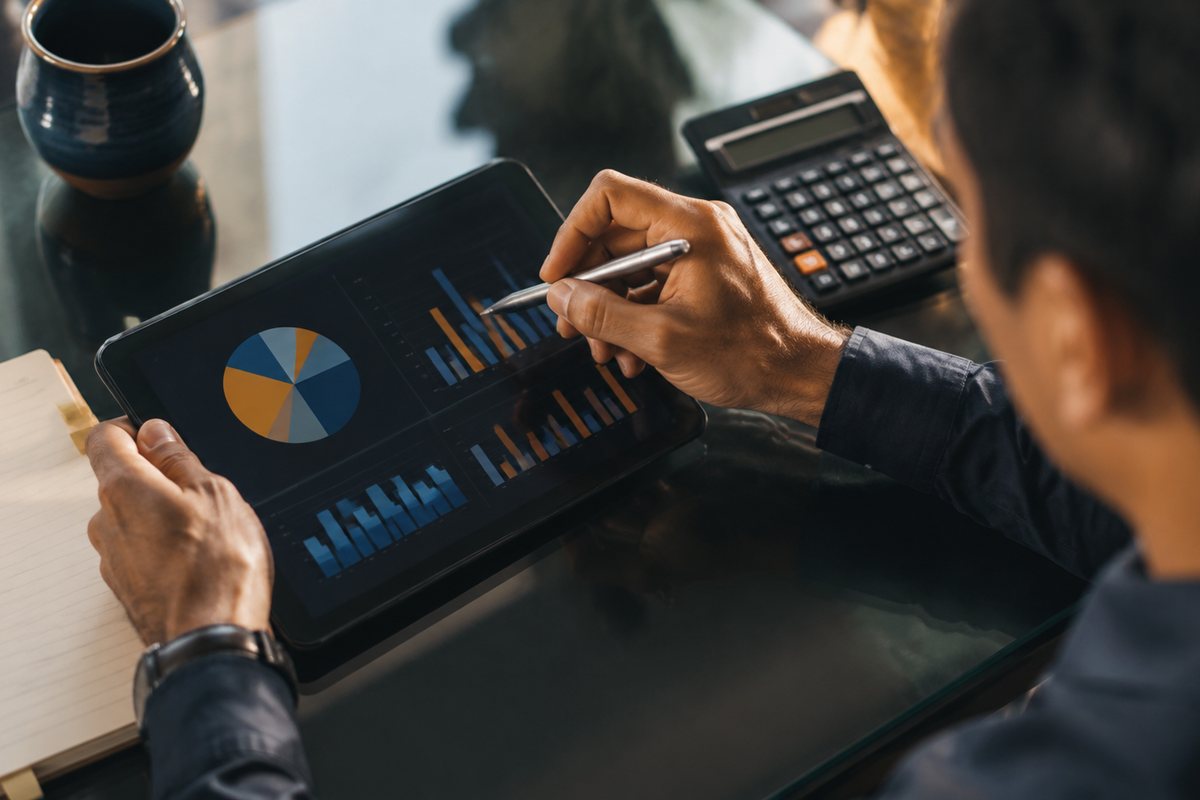 Revisión de indicadores financieros en una tableta